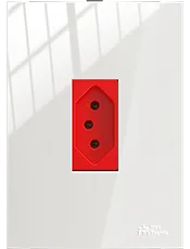 Conjunto 1 Tomada 2P+T 20A/250Vca Vermelha Engate Convencional com placa Vertical com placa ON Branca