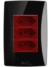 Conjunto 3 Tomadas 2P+T Vermelha 20A, 250Vca Engate Convencional com placa Petra Black