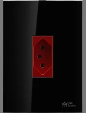 Conjunto 1 Tomada 2P+T 20A, 250Vca Vermelha Engate Convencional com placa Vertical ON Black