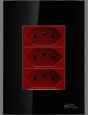 Conjunto 3 Tomadas 2P+T 20A, 250Vca Vermelha Engate Convencional com placa ON Black