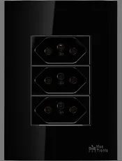 Conjunto 3 Tomadas 2P+T 20A, 250Vca Preta Engate Convencional com placa ON Black