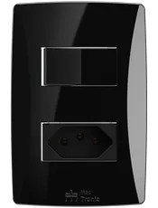 {produtos-mectronic::Conjunto 1 Interruptor Paralelo Soft + 1 Tomada 2P+T 10A/250Vca com placa Petra Black}