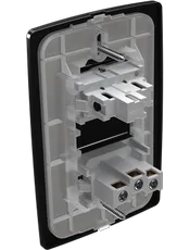 {produtos-mectronic::Conjunto 1 Interruptor Simples Soft + 1 Tomada 2P+T 20A/250Vca com placa Petra Black}