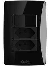 {produtos-mectronic::Conjunto 1 Interruptor Simples Soft + 2 Tomadas 2P+T 10A/250Vca Engate Convencional com placa Petra Black}