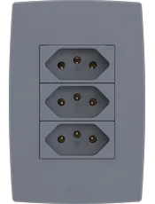 Conjunto 3 Tomadas 2P+T 20A/250Vca com placa Mec-Plus Cinza