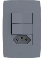 {produtos-mectronic::Conjunto 2 Interruptores Paralelo Soft + 1 Tomada 2P+T 20A/250Vca com placa Mec-Plus Cinza}