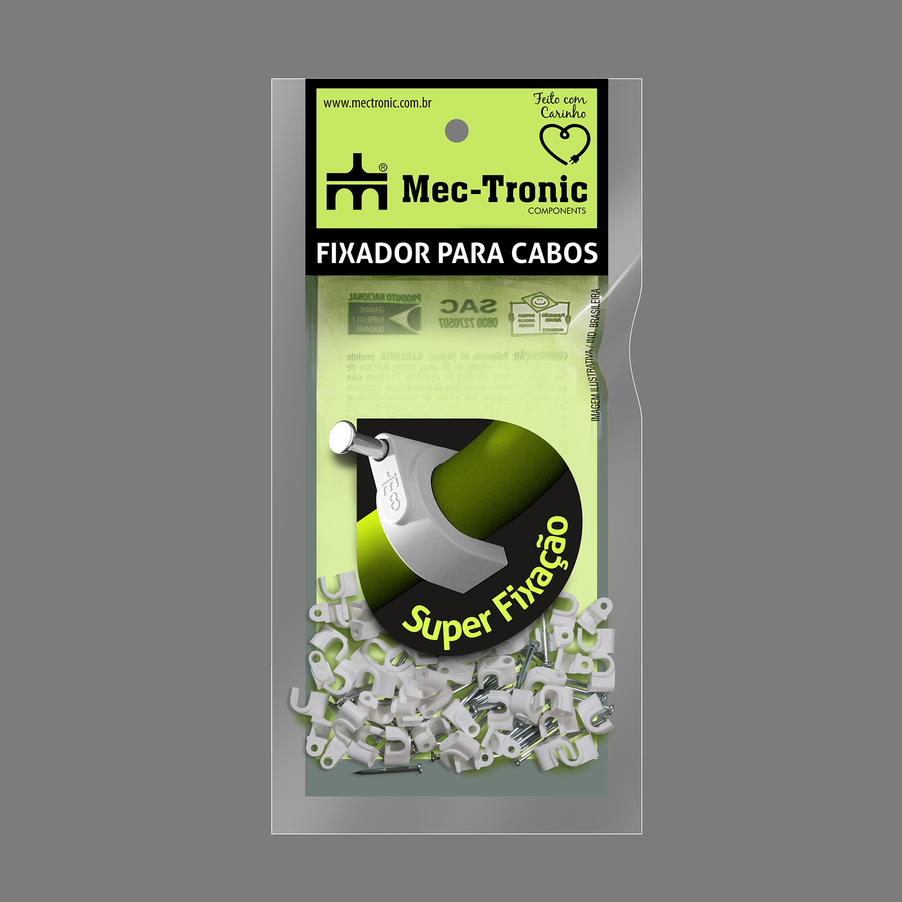 {produtos-mectronic::Fixador para cabo coaxial BRANCO 4 mm com prego de aço}