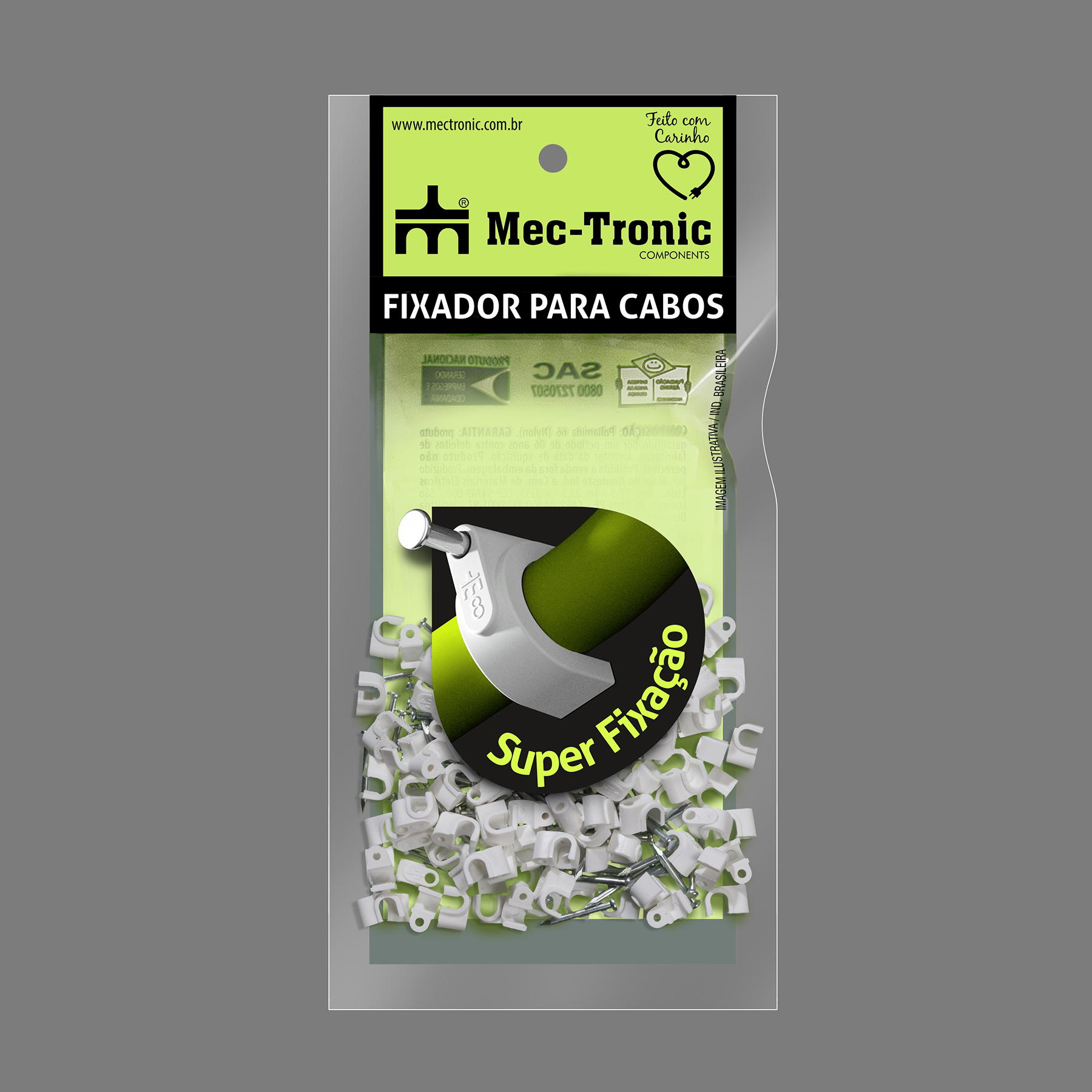 {produtos-mectronic::Fixador para cabo coaxial BRANCO 4 mm com prego de aço}