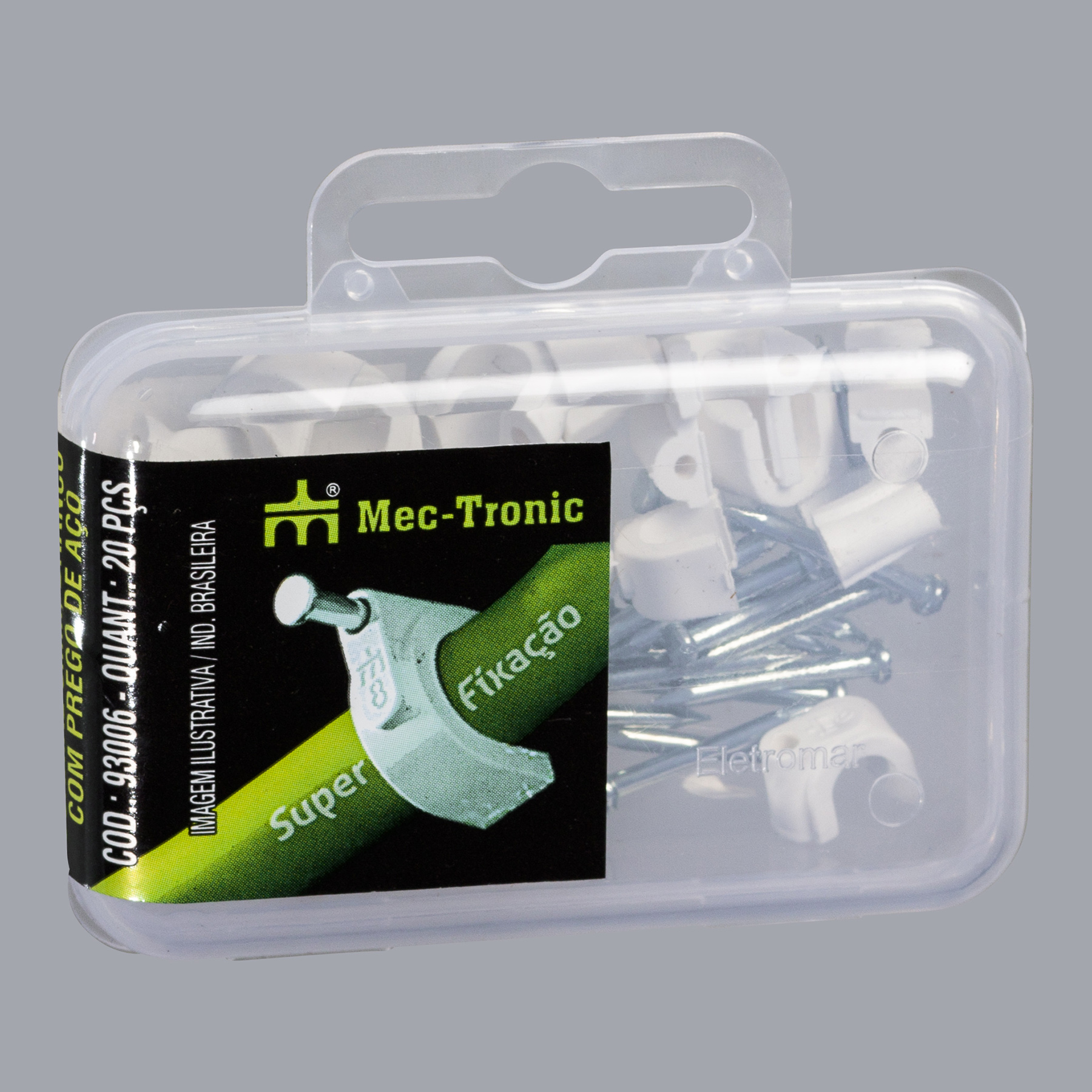 {produtos-mectronic::Fixador para cabo coaxial BRANCO 6 mm com prego de aço}