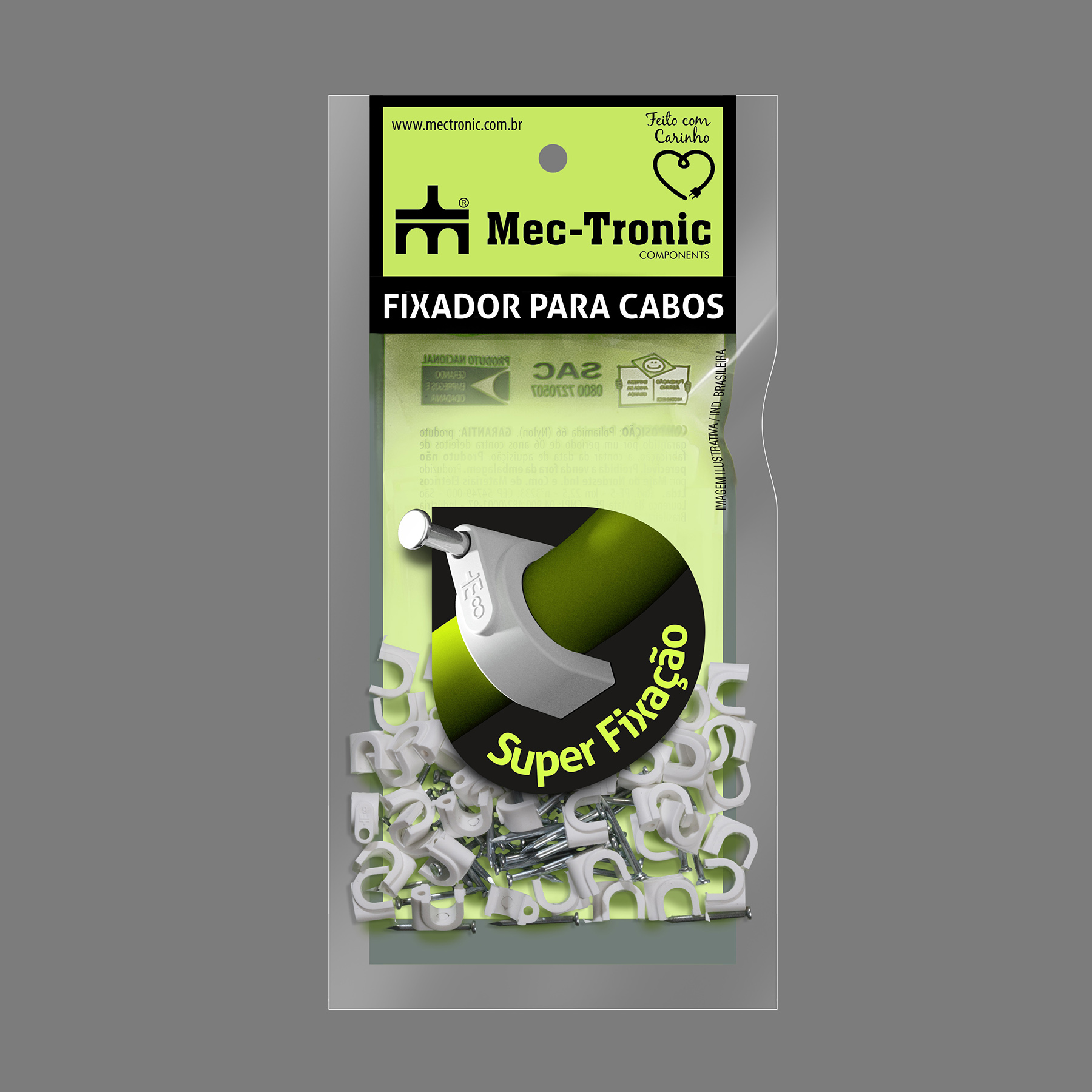 {produtos-mectronic::Fixador para cabo coaxial BRANCO 6 mm com prego de aço}
