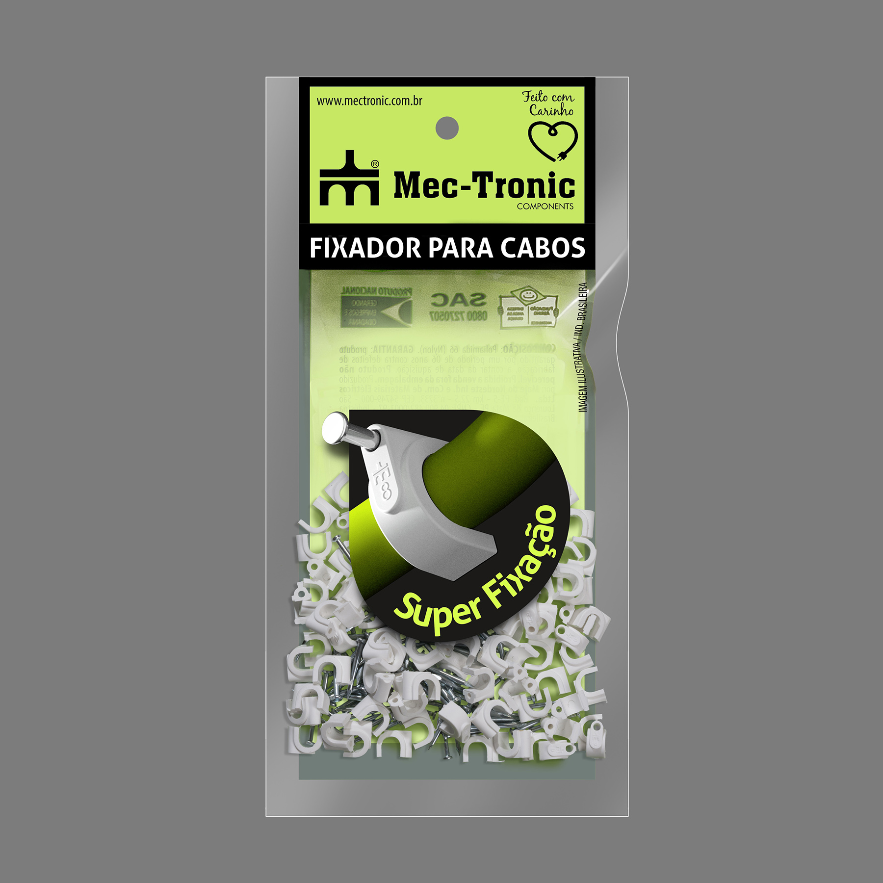 {produtos-mectronic::Fixador para cabo coaxial BRANCO 6 mm com prego de aço}
