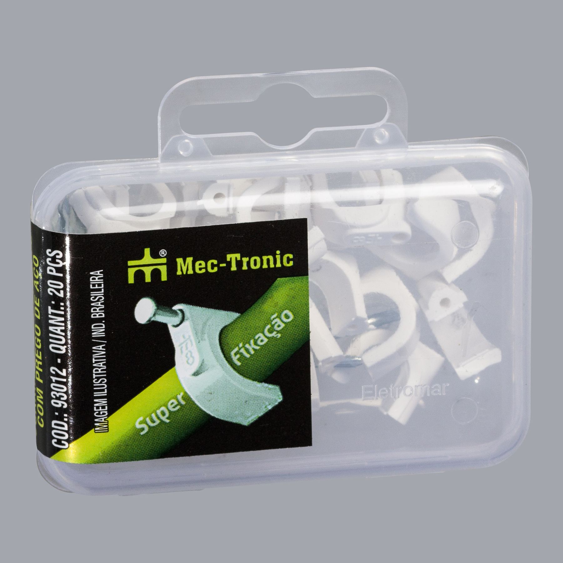 {produtos-mectronic::Fixador para cabo coaxial BRANCO 8 mm com prego de aço}