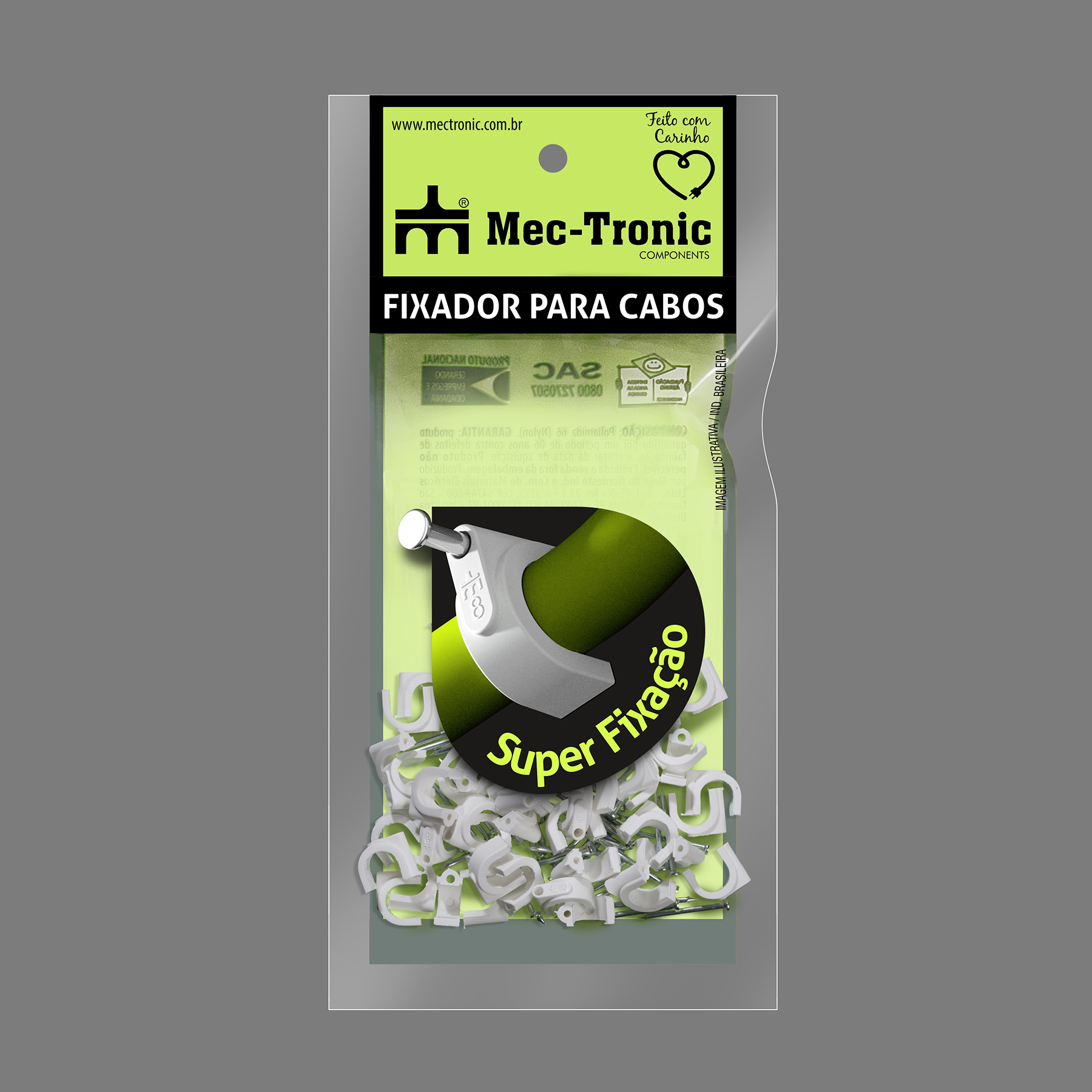 {produtos-mectronic::Fixador para cabo coaxial BRANCO 8 mm com prego de aço}