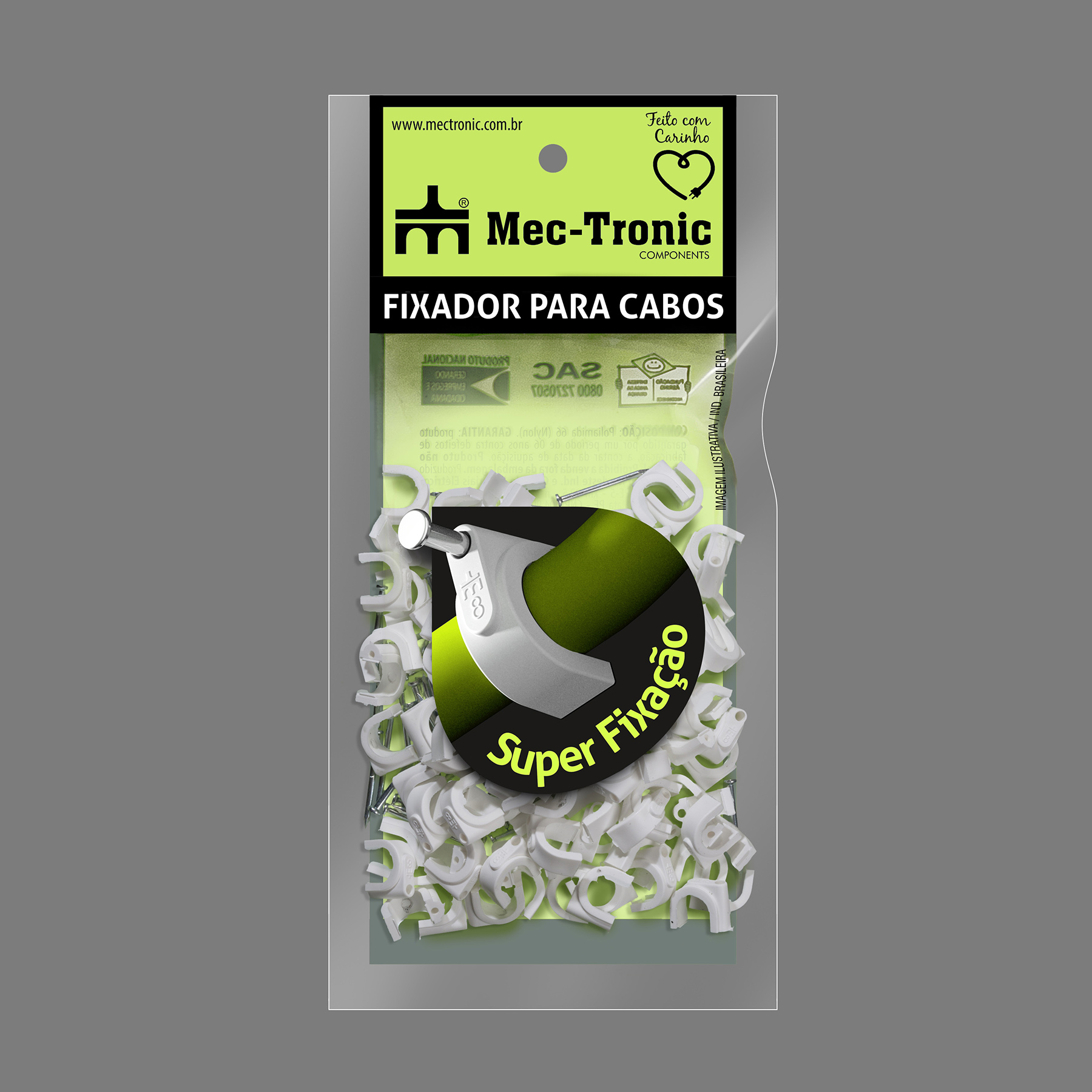 {produtos-mectronic::Fixador para cabo coaxial BRANCO 8 mm com prego de aço}