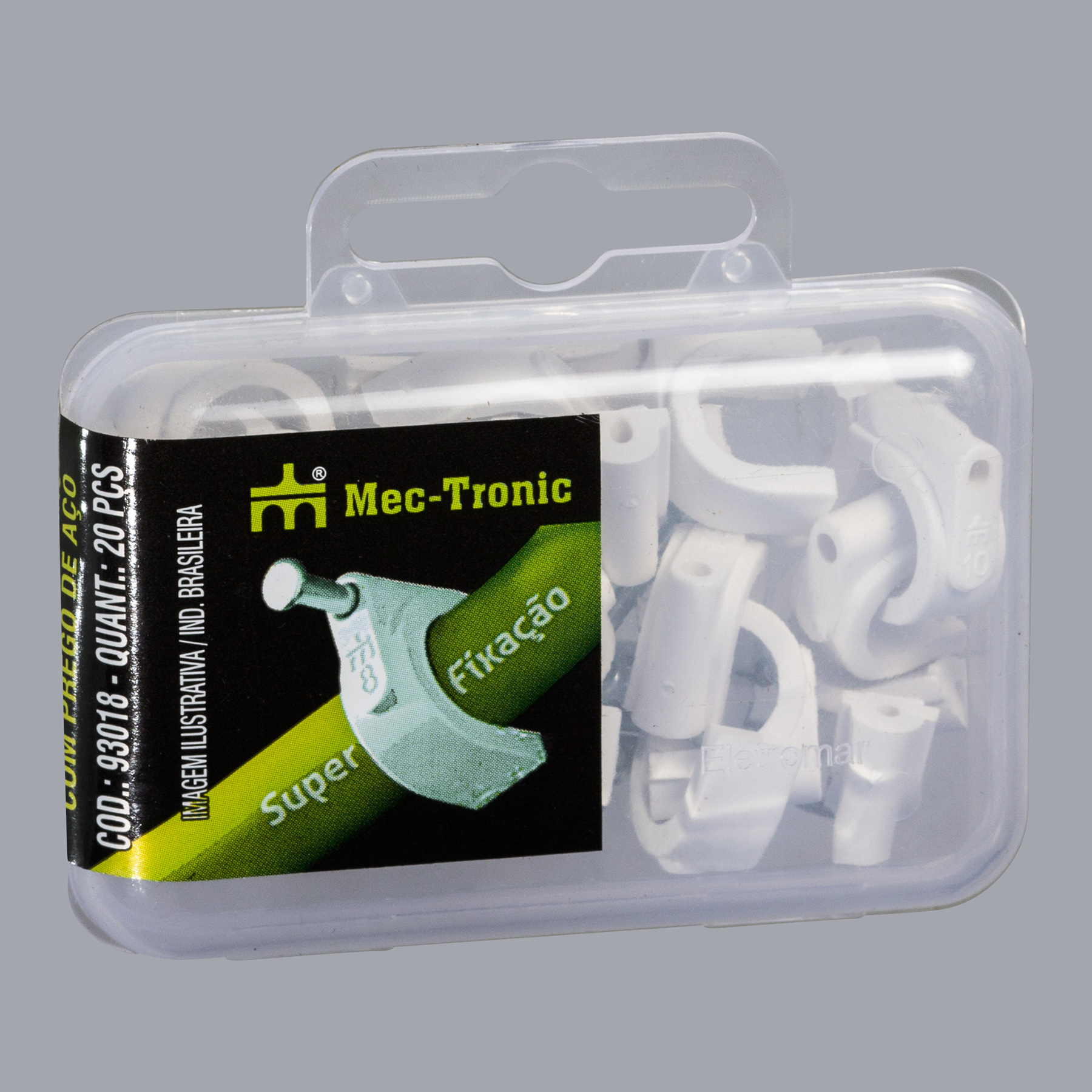 {produtos-mectronic::Fixador para cabo coaxial BRANCO 10 mm com prego de aço}