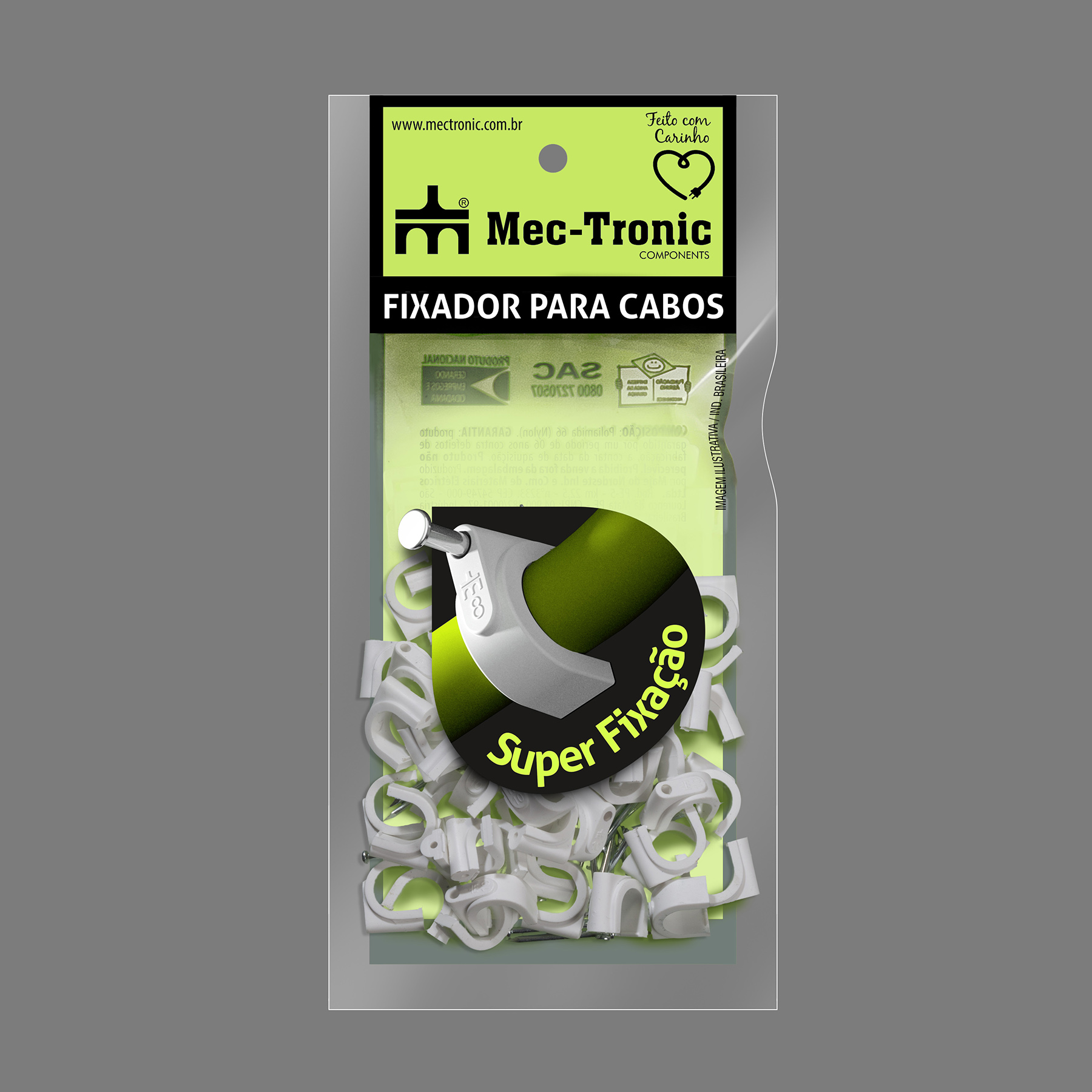{produtos-mectronic::Fixador para cabo coaxial BRANCO 10 mm com prego de aço}