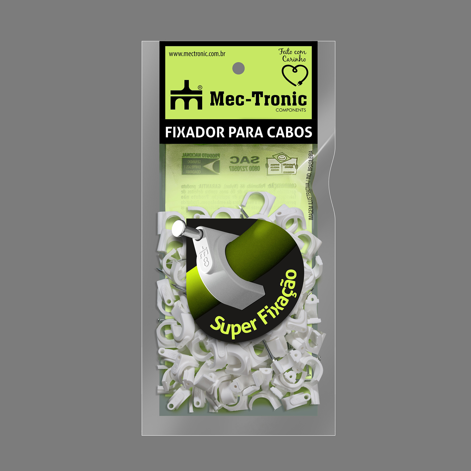 {produtos-mectronic::Fixador para cabo coaxial BRANCO 10 mm com prego de aço}