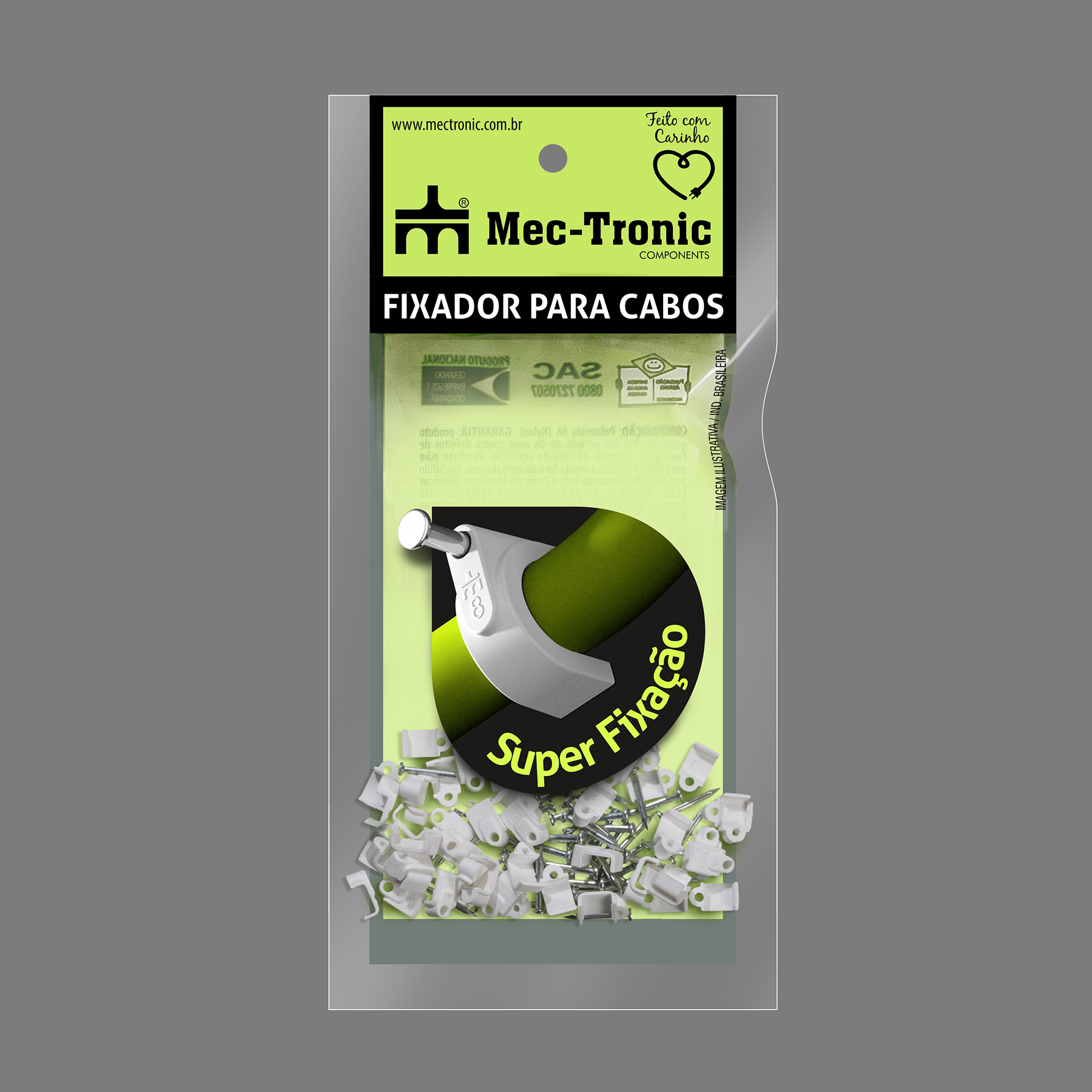 Fixador para cabo paralelo BRANCO O,5-1,0mm² com prego de aço