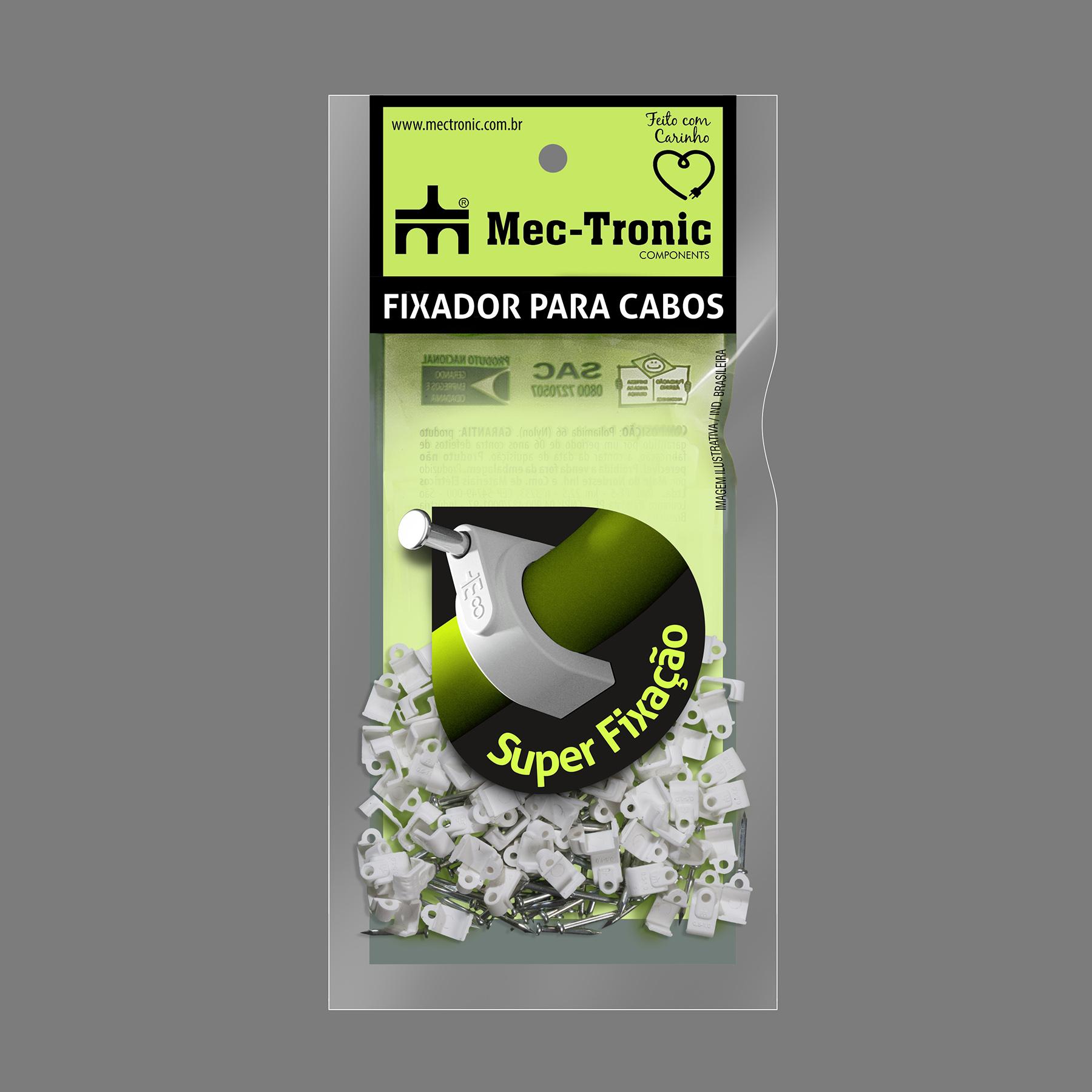 Fixador para cabo paralelo BRANCO 05-10 mm² com prego de aço