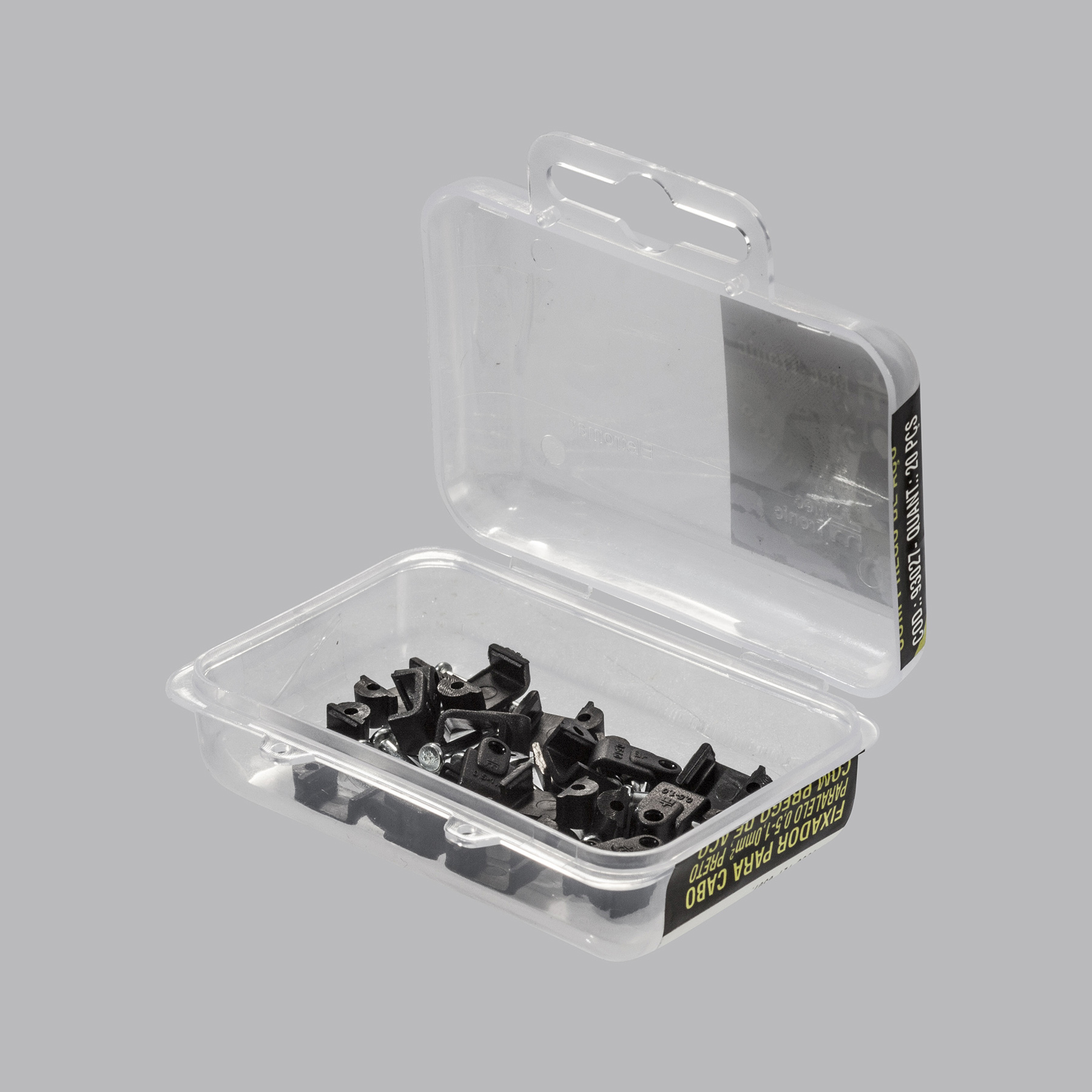 Fixador para cabo paralelo PRETO 0,5-1,0 mm² com prego de aço