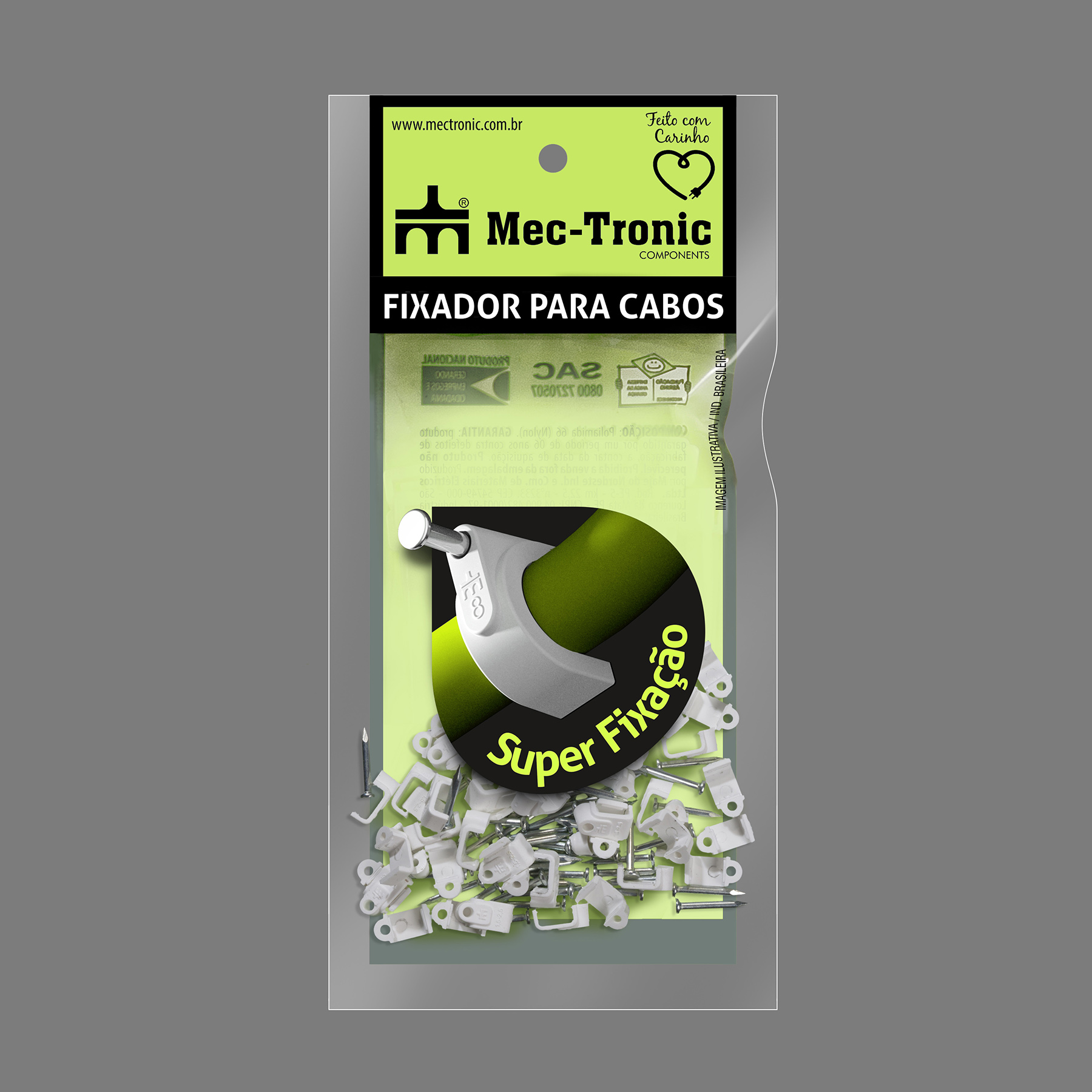 Fixador para cabo paralelo BRANCO 1,5-2,5 mm² com prego de aço