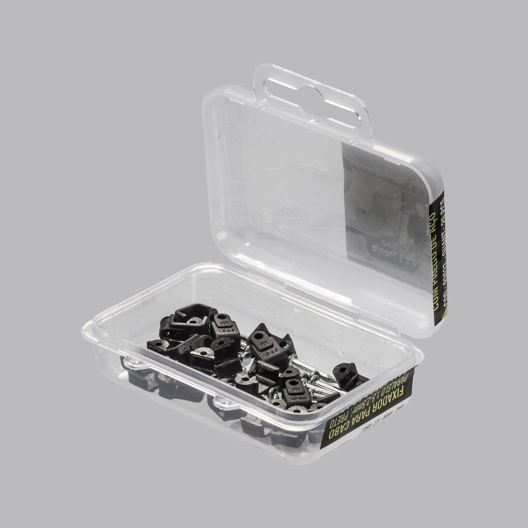 Fixador para cabo paralelo PRETO 1,5-2,5 mm² com prego de aço
