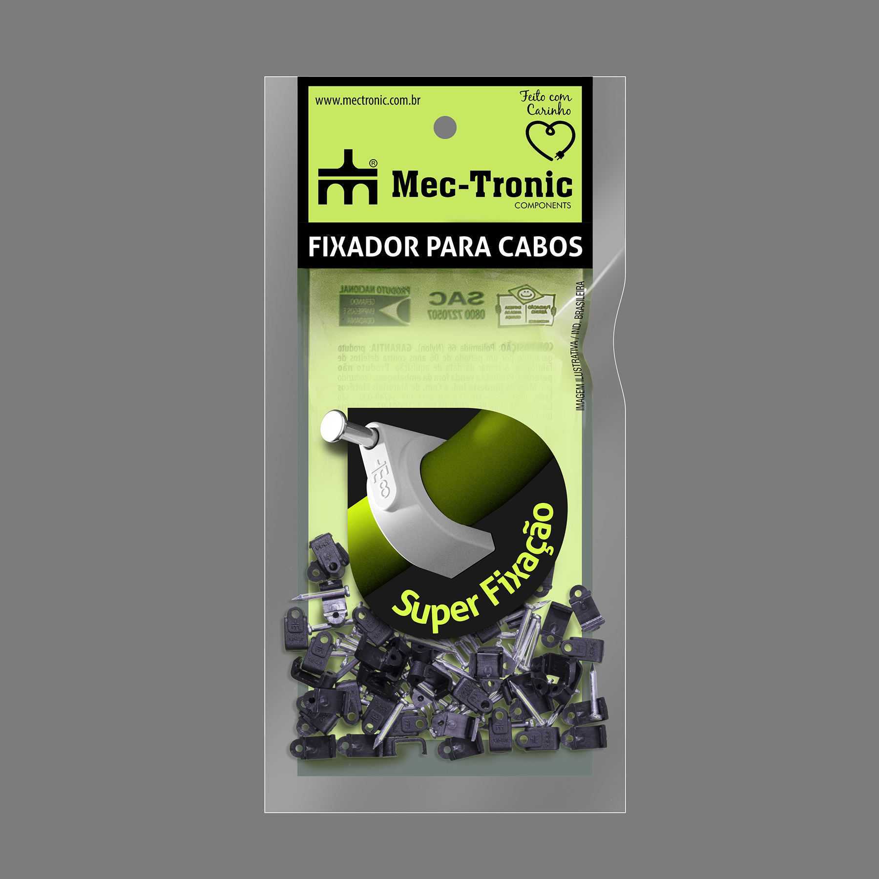 Fixador para cabo paralelo PRETO 1,5-2,5 mm² com prego de aço