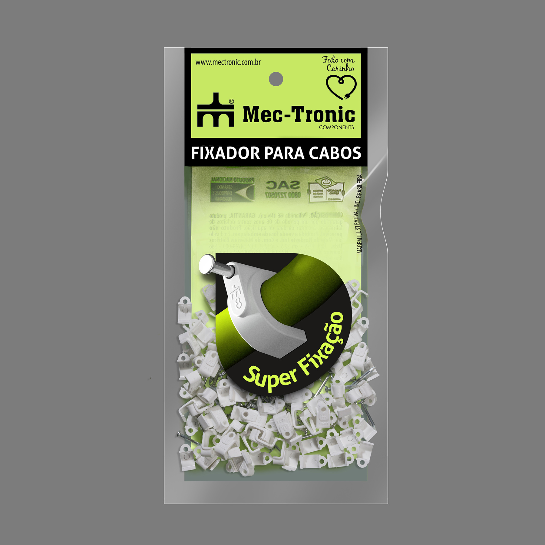 Fixador para cabo paralelo BRANCO 4,0 mm² com prego de aço