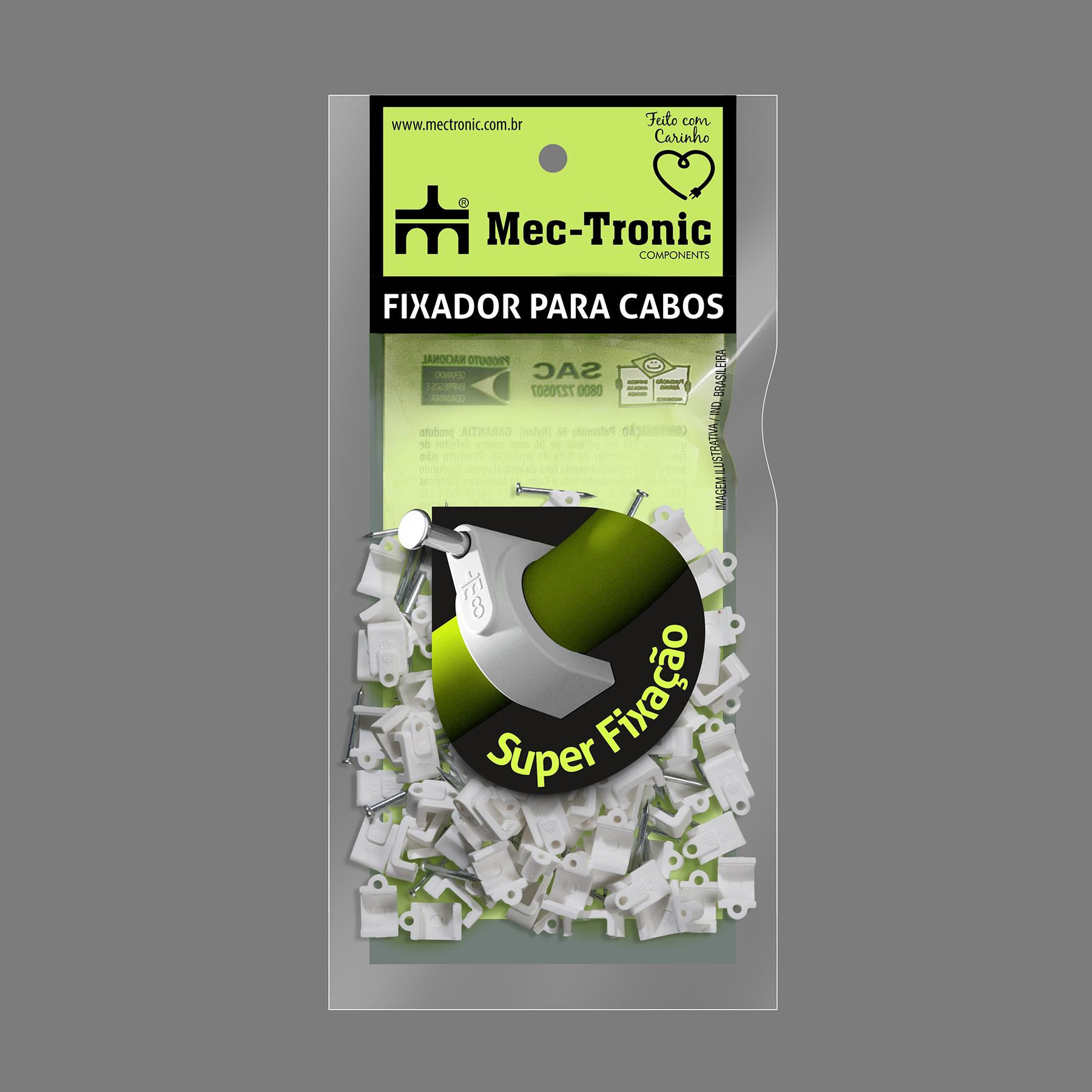 Fixador para cabo paralelo BRANCO 4,0 mm² com prego de aço