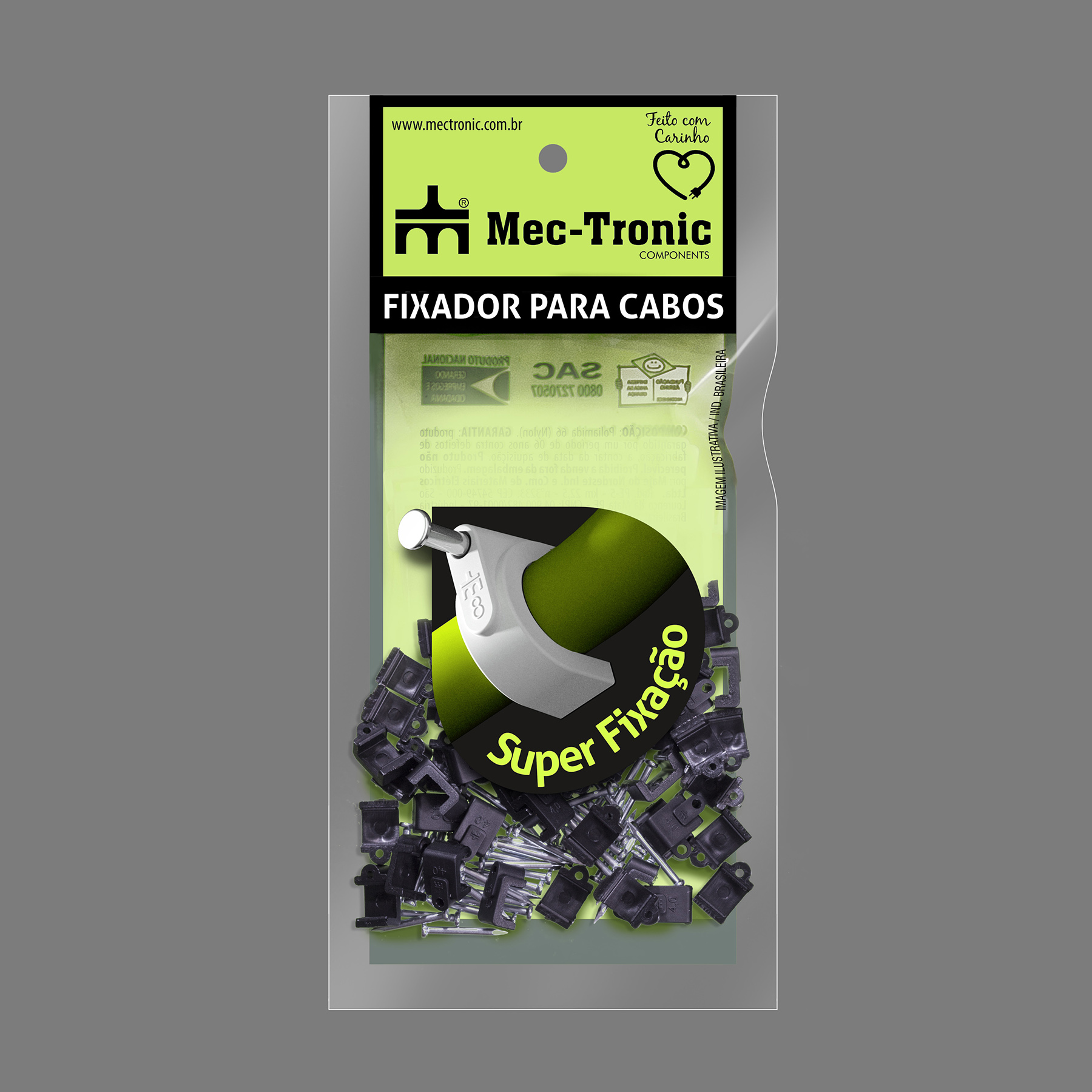 Fixador para cabo paralelo PRETO 4,0 mm² com prego de aço