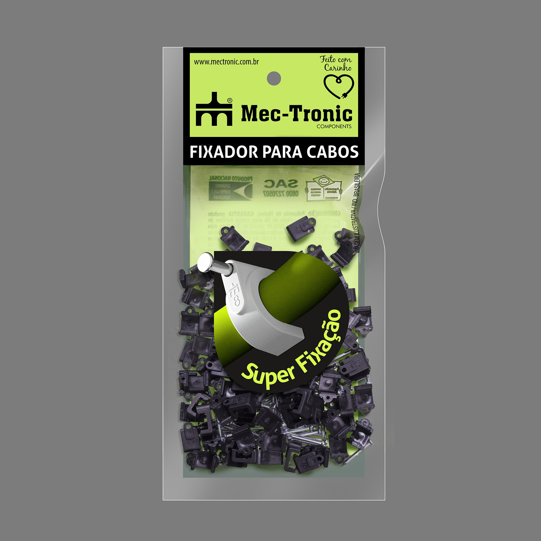 Fixador para cabo paralelo PRETO 4,0 mm² com prego de aço